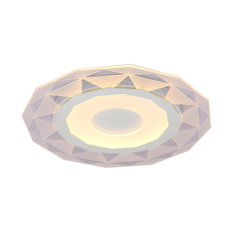 Wide Led Bedroom Flushmount With Polygon Acrylic Shade In White - 16.5’/20.5’/24.5’ Sizes