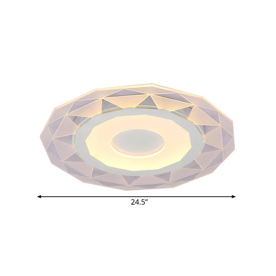 Wide Led Bedroom Flushmount With Polygon Acrylic Shade In White - 16.5’/20.5’/24.5’ Sizes