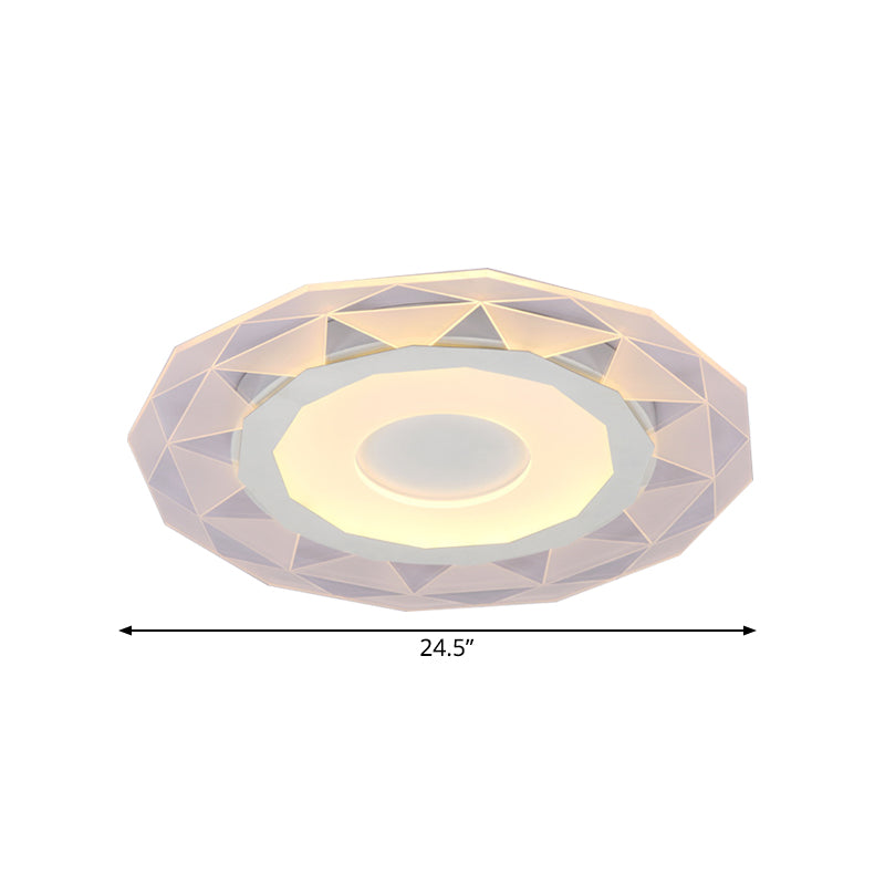 Wide Led Bedroom Flushmount With Polygon Acrylic Shade In White - 16.5/20.5/24.5 Sizes Warm/White