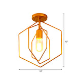 Retro Loft Gold Metal Hexagon Semi Flush Pendant Light For Living Room