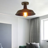 Barn Shade Semi-Flush Mount Ceiling Light In Aged Silver/Weathered Copper For Farmhouse Decor
