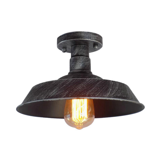 Barn Shade Semi-Flush Mount Ceiling Light In Aged Silver/Weathered Copper For Farmhouse Decor