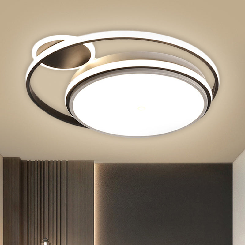 Modern Round Flush Mount Led Lamp In Black With Warm/White Light And Simple Metal Design -