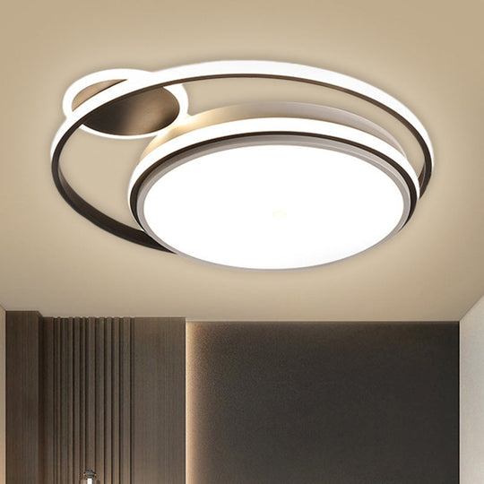 Modern Round Flush Mount Led Lamp In Black With Warm/White Light And Simple Metal Design -