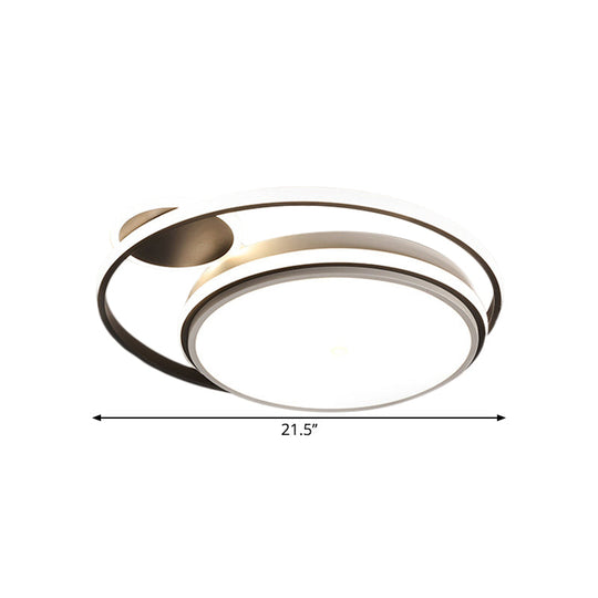 Modern Round Flush Mount Led Lamp In Black With Warm/White Light And Simple Metal Design -