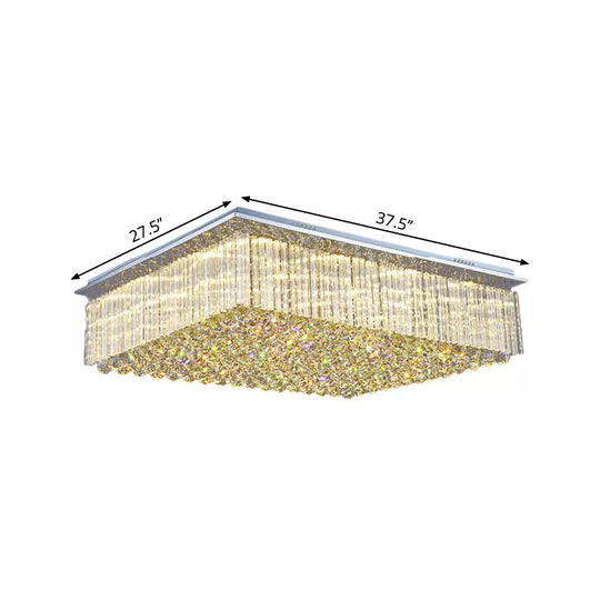 Modern Crystal Led Ceiling Mount Light For Bedroom - 31.5’/37.5’ Wide Rectangular Design In Clear