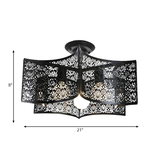 Black Drum Design Semi Flush Light - Vintage Retro Metallic 3-Head Foyer Mount 16’/16.5’ W