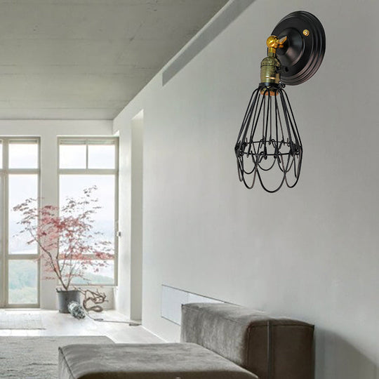 Farmhouse Style Wrought Iron Wall Sconce With Rotatable Lamp 1 Bulb Black/Bronze Black
