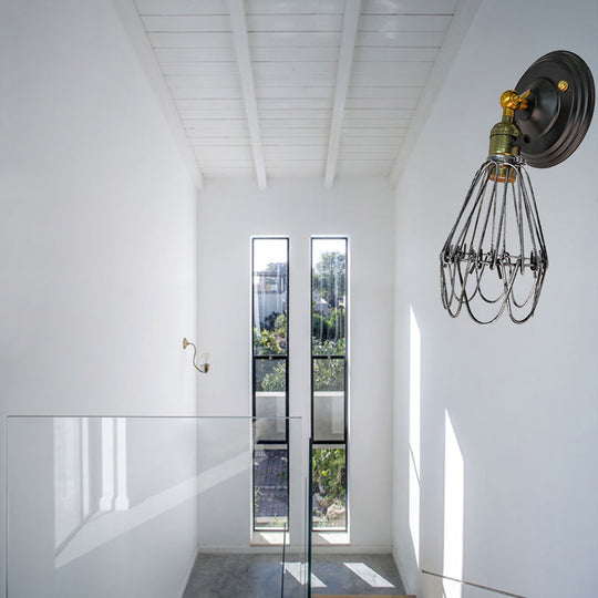 Farmhouse Style Wrought Iron Wall Sconce With Rotatable Lamp 1 Bulb Black/Bronze Bronze