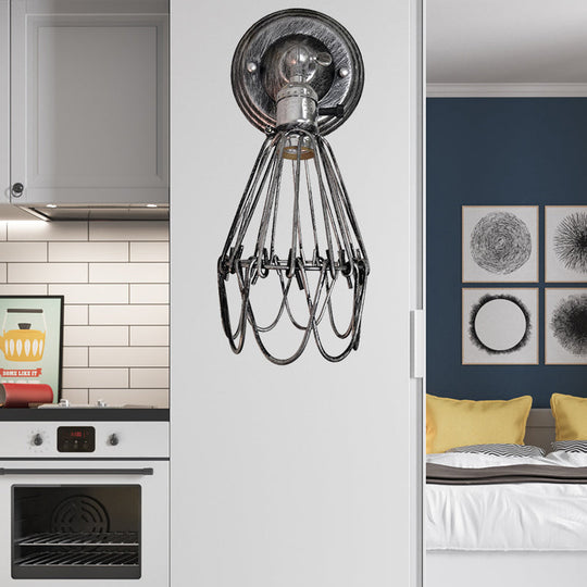 Farmhouse Style Wrought Iron Wall Sconce With Rotatable Lamp 1 Bulb Black/Bronze Aged Silver