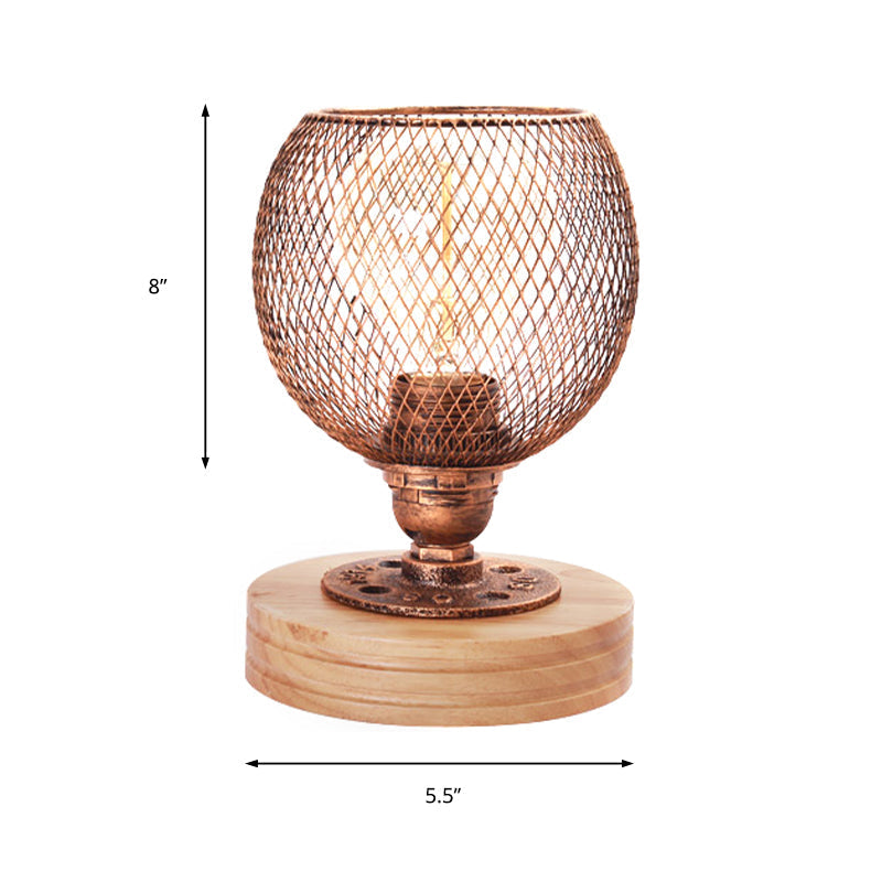 Vintage Mesh Screen Table Light With Dome Shade Rustic Metal Standing Lamp For Bedroom