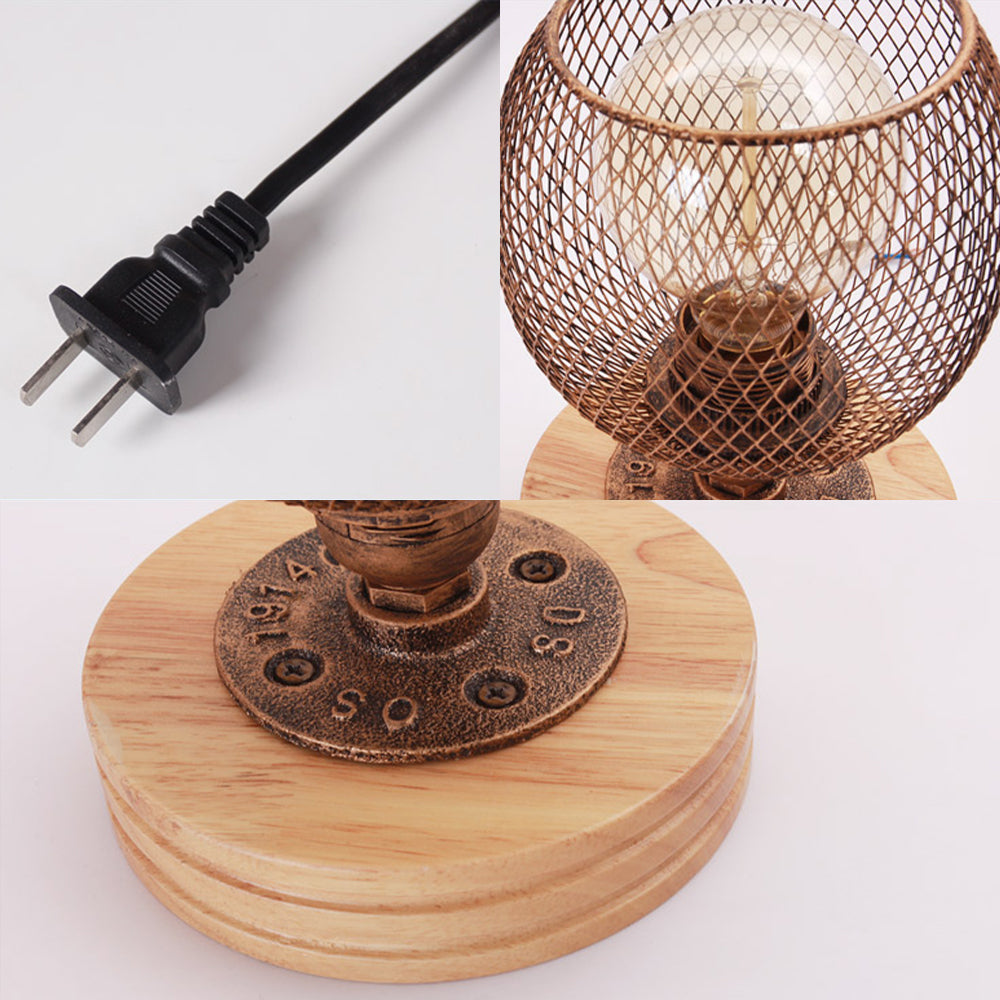 Vintage Mesh Screen Table Light With Dome Shade Rustic Metal Standing Lamp For Bedroom