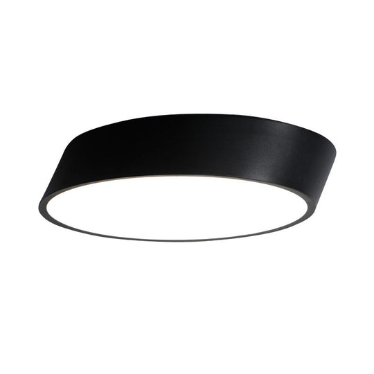 Modernist Led Bedroom Flush Mount Light In White/Black Inclined Elliptical Design 10’/16’/19.5’ Wide