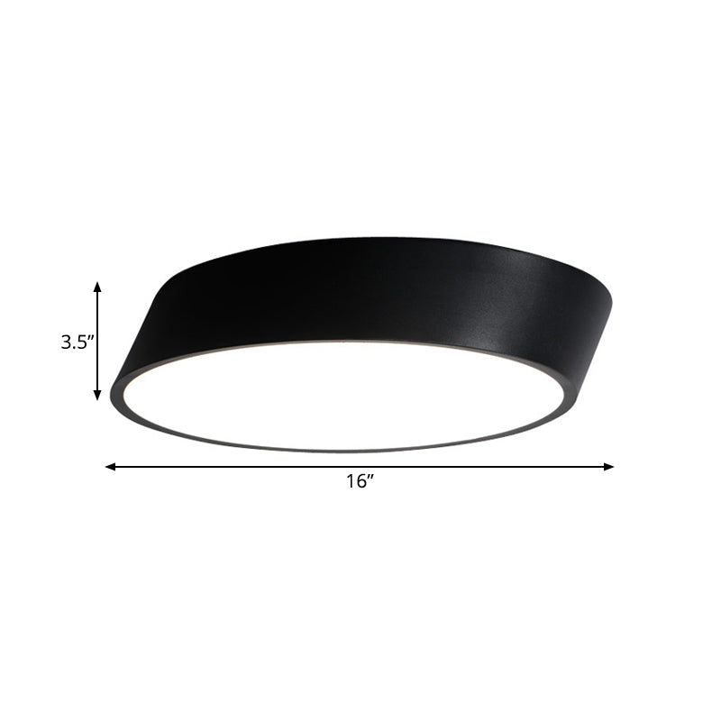 Modernist Led Bedroom Flush Mount Light In White/Black Inclined Elliptical Design 10’/16’/19.5’ Wide