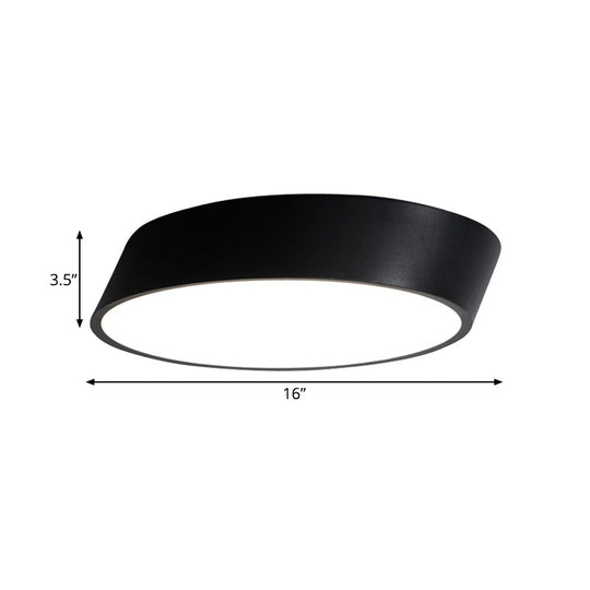 Modernist Led Bedroom Flush Mount Light In White/Black Inclined Elliptical Design 10’/16’/19.5’ Wide