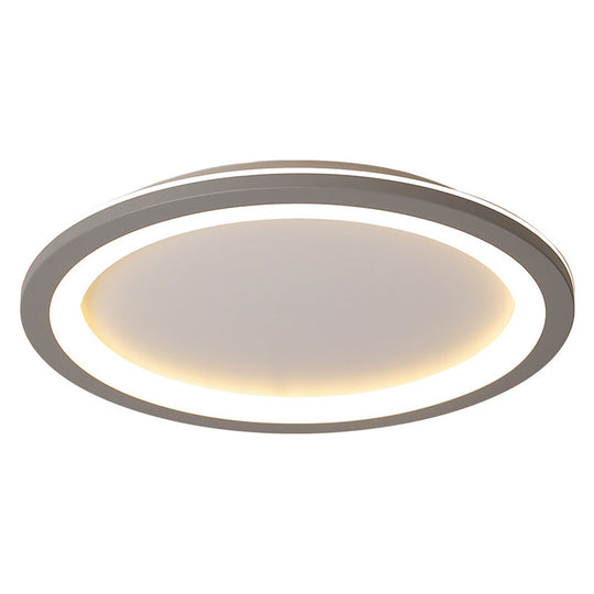 Minimalist Metal Led Grey Flush Mount Light With Acrylic Diffuser In White/Warm 10’/14.5’/19’ Wide