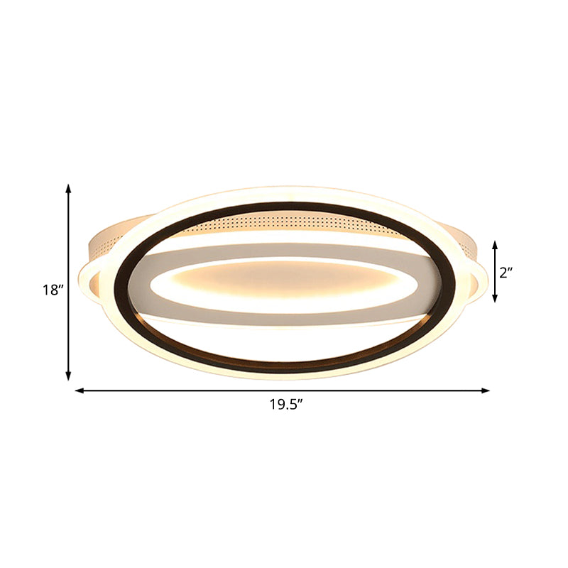 Contemporary Led White Ceiling Lamp - Elliptical Metal Flush Light White/Warm 16.5’/19.5’/23.5’ Wide