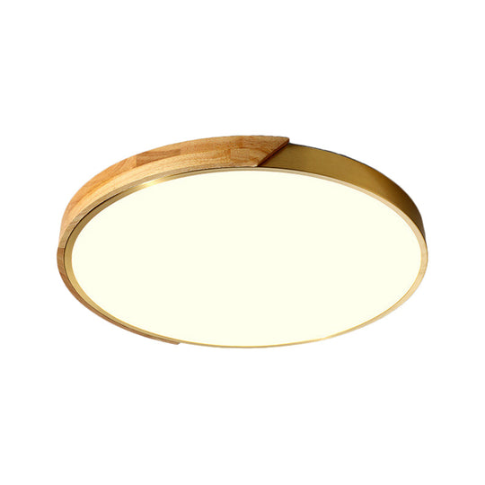 Sleek Drum Ceiling Light With Led Wood Flush Mount White/Warm 12’/16’ Width