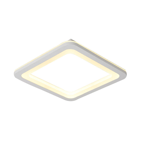 Simple Metal Led White Ceiling Light Fixture In Square Flush Design 10/14.5/19 Wide With White/Warm