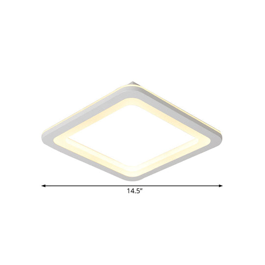 Simple Metal Led White Ceiling Light Fixture In Square Flush Design 10/14.5/19 Wide With White/Warm