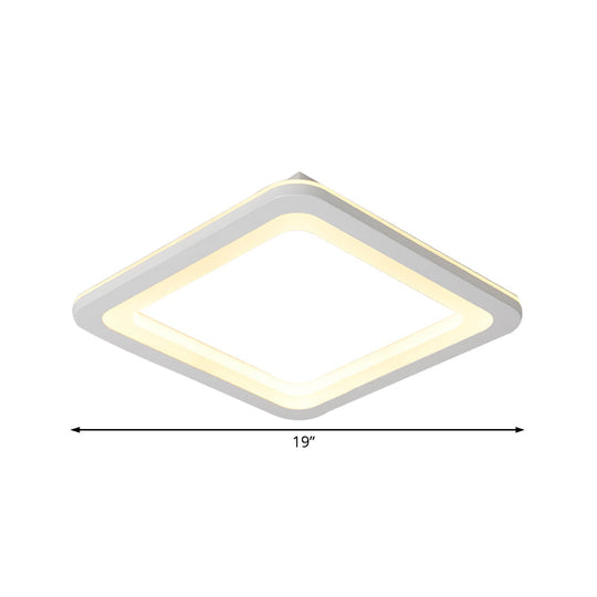 Simple Metal Led White Ceiling Light Fixture In Square Flush Design 10’/14.5’/19’ Wide With