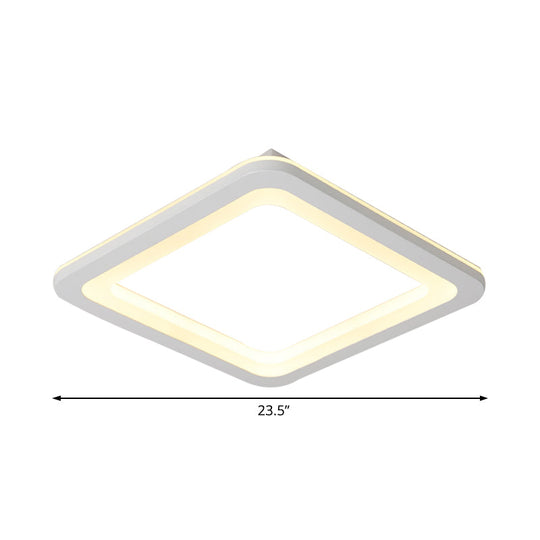 Simple Metal Led White Ceiling Light Fixture In Square Flush Design 10’/14.5’/19’ Wide With