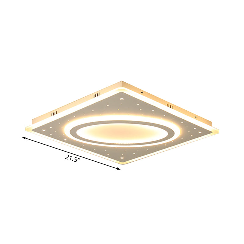Led Square Flush Mount Ceiling Light In White/Warm With Metal Frame 21.5/23.5 Wide