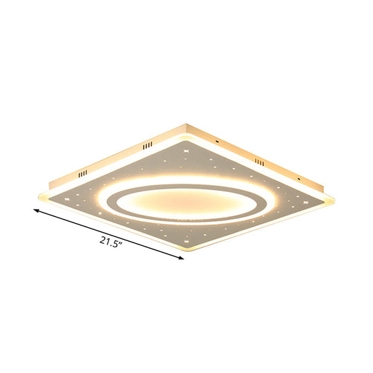 Led Square Flush Mount Ceiling Light In White/Warm With Metal Frame 21.5/23.5 Wide