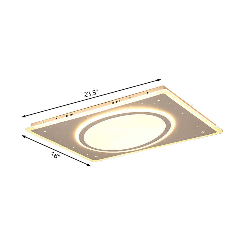 Led Square Flush Mount Ceiling Light In White/Warm With Metal Frame 21.5/23.5 Wide