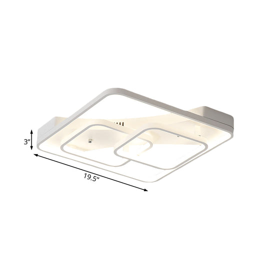 Sleek Metal Led Square Flush Mount Ceiling Light Fixture With White/Warm 16.5’/19.5’/23.5’ Wide