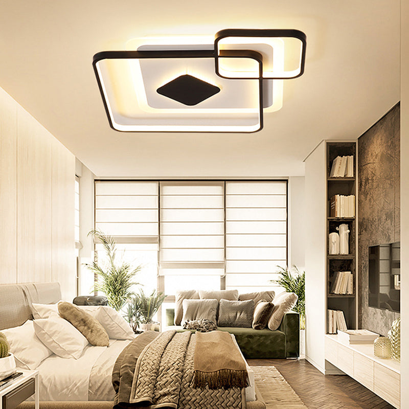Geometric Metal Led Ceiling Light - Black Flush Mount In White/Warm 16.5/19.5/23.5 Wide / 16.5 Warm