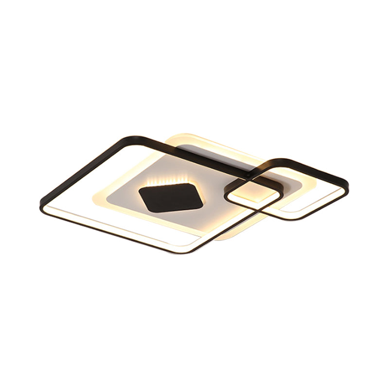 Geometric Metal Led Ceiling Light - Black Flush Mount In White/Warm 16.5’/19.5’/23.5’ Wide