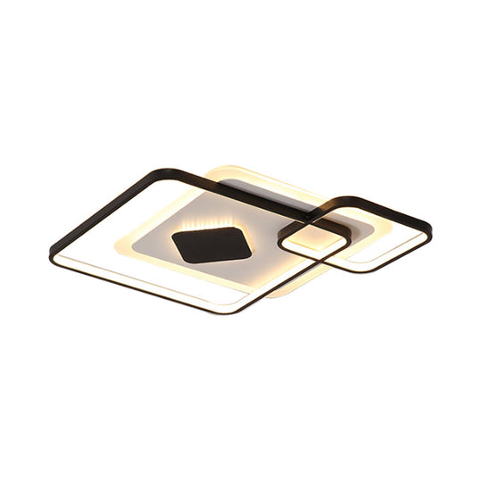 Geometric Metal Led Ceiling Light - Black Flush Mount In White/Warm 16.5’/19.5’/23.5’ Wide