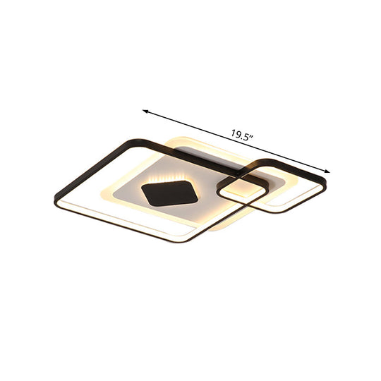 Geometric Metal Led Ceiling Light - Black Flush Mount In White/Warm 16.5’/19.5’/23.5’ Wide