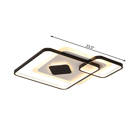 Geometric Metal Led Ceiling Light - Black Flush Mount In White/Warm 16.5’/19.5’/23.5’ Wide