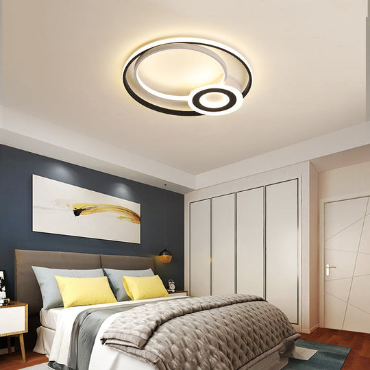Nordic Acrylic Flush Mount Led Ceiling Fixture - Multi Rings Black/White 16/19.5/23.5 Dia For
