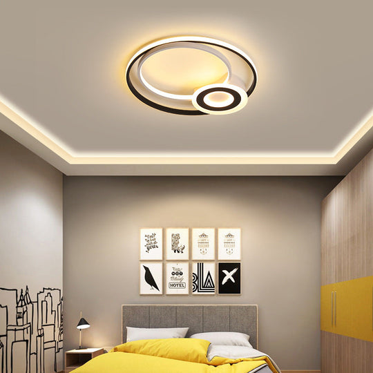 Nordic Acrylic Flush Mount Led Ceiling Fixture - Multi Rings Black/White 16/19.5/23.5 Dia For