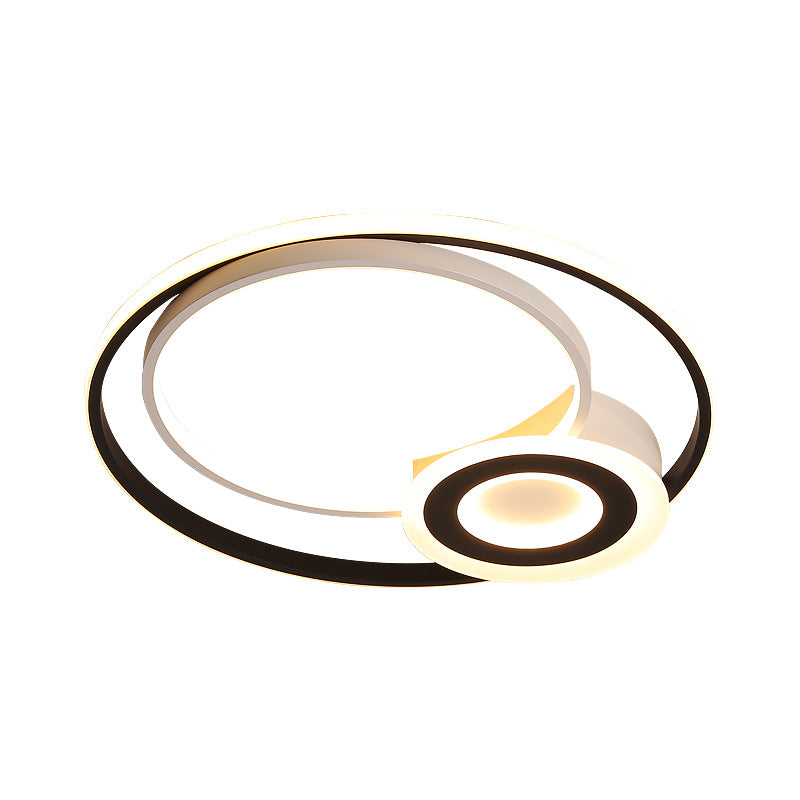 Nordic Acrylic Flush Mount Led Ceiling Fixture - Multi Rings Black/White 16’/19.5’/23.5’ Dia