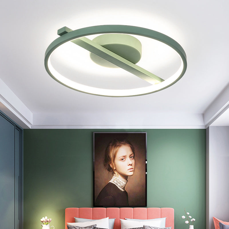 Modern Acrylic Ring Flush Mount Ceiling Light In Black/White/Blue For Living Room - Warm/White