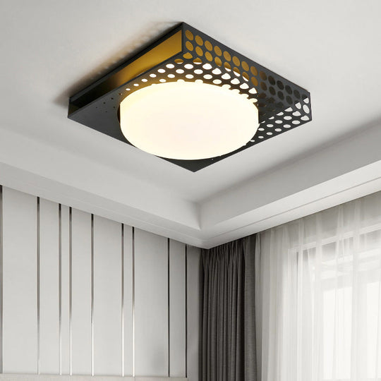 Iron Square Flush Mount Ceiling Light With Acrylic Shade In Nordic White/Black For Warm/White