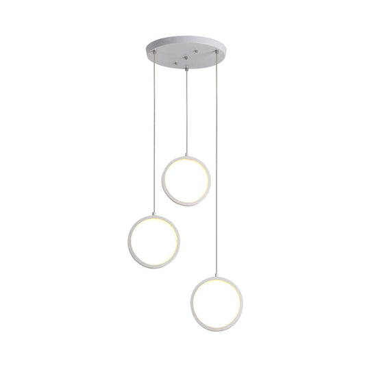 Modern Acrylic Cluster Pendant With 3 Lights Warm/White Lighting And Round/Linear Canopy -