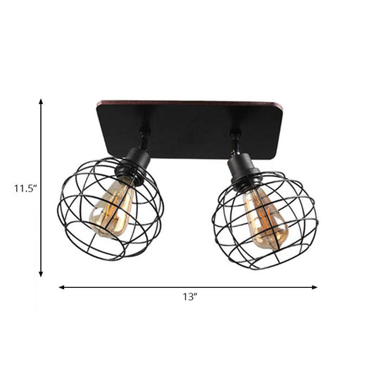 Black Metal Rotatable Ceiling Light Fixture For Restaurant - Industrial Semi Flush Mount Cage
