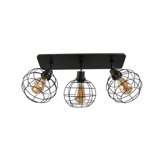 Black Metal Rotatable Ceiling Light Fixture For Restaurant - Industrial Semi Flush Mount Cage
