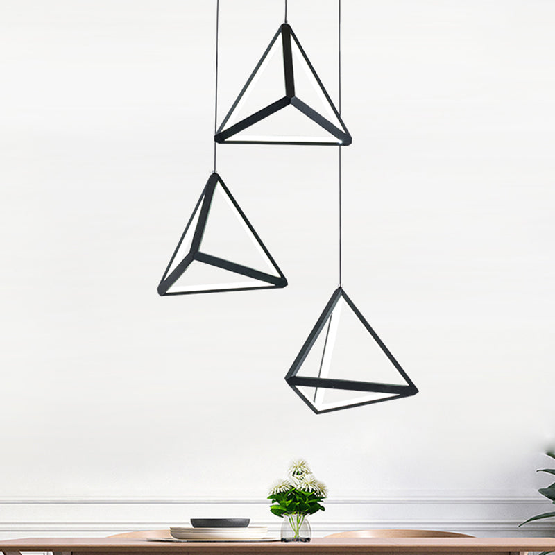 3-Light Dining Room Pendant With Pyramid Acrylic Shade - Black Cluster Ceiling Light In Warm/White
