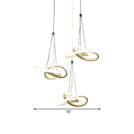 Led Acrylic Twisting Island Pendant Ceiling Light With 3/4-Head Warm/White