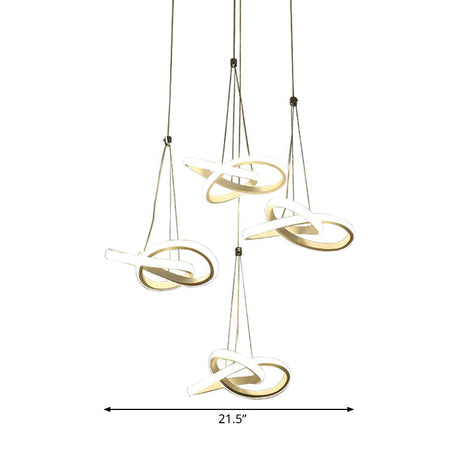 Led Acrylic Twisting Island Pendant Ceiling Light With 3/4-Head Warm/White