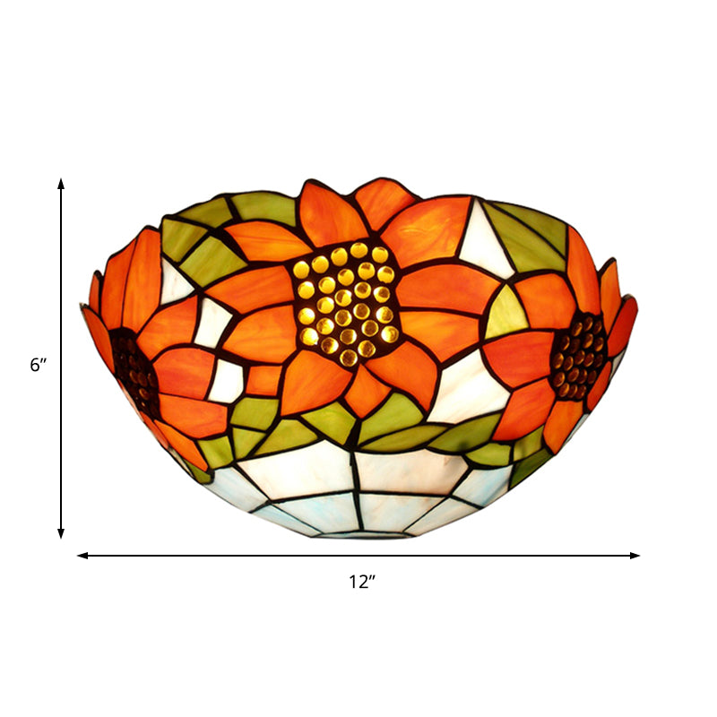 Rustic Tiffany Sunflower Wall Sconce With Stained Glass Bowl Shade