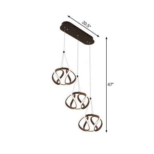 Modern Waving Brown Pendant Light: Acrylic Island Ceiling Lamp With Adjustable Cords