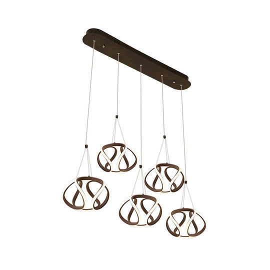Modern Waving Brown Pendant Light: Acrylic Island Ceiling Lamp With Adjustable Cords