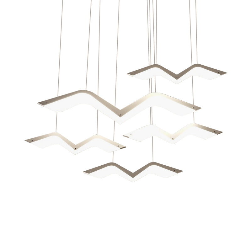 Seagull Multi Light Pendant: Sleek Acrylic Shade Led Hanging Lamp In White (2/3/4/5 Seater)